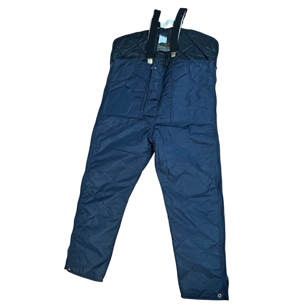 RefrigiWear Insulated Bib Overalls Mens SzL Navy Blue Quilted Work Play‎ USA